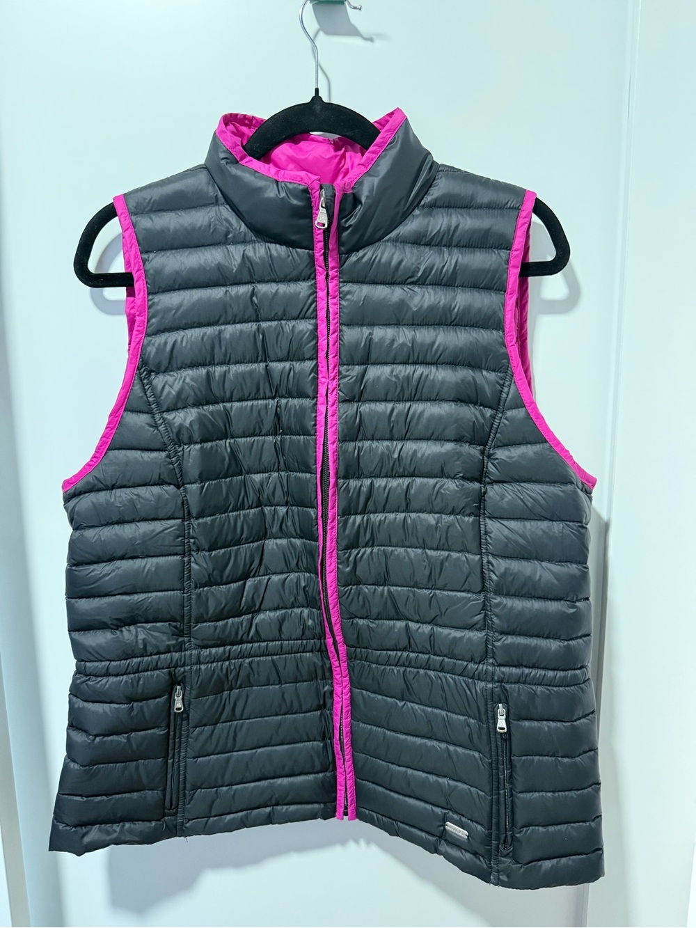 Lauren Ralph Lauren Gray Quilted Vest with Pink Trim